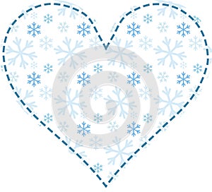 Heart for patchwork, snowflake pattern blue